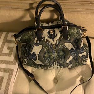 Navy Blue multicolored Tory Burch limited edition brocade handbag.